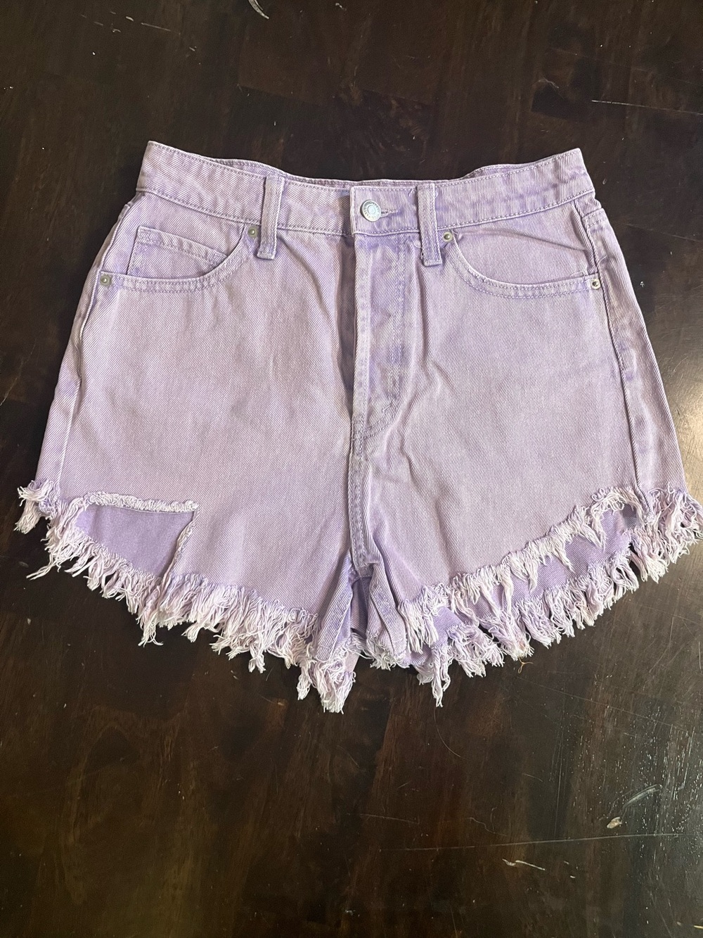 Wild Fable Denim Jean Shorts, Lavender, Distressed, Sz 6